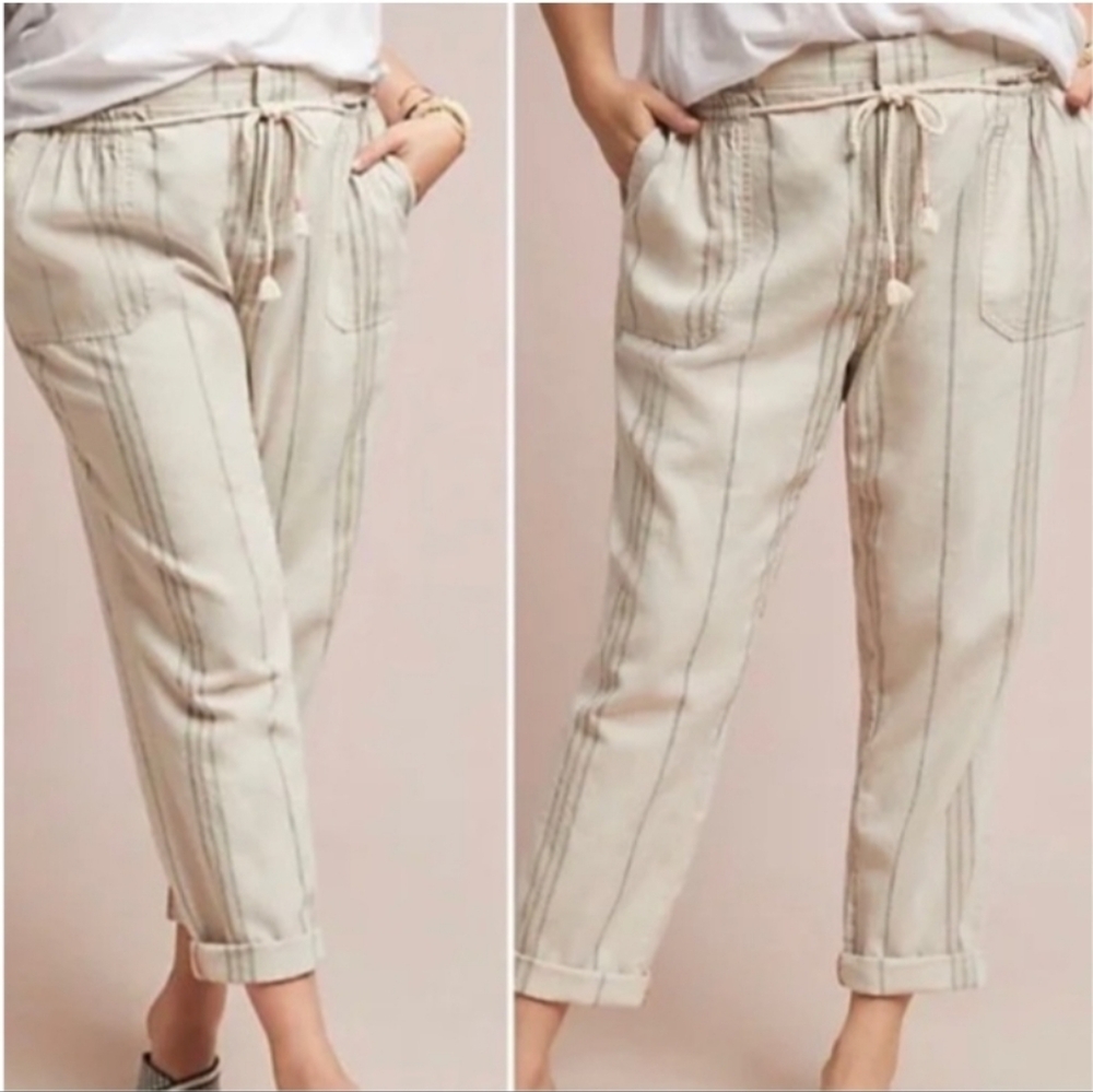 Anthropologie Seashore Striped Linen Blend Pants Large
